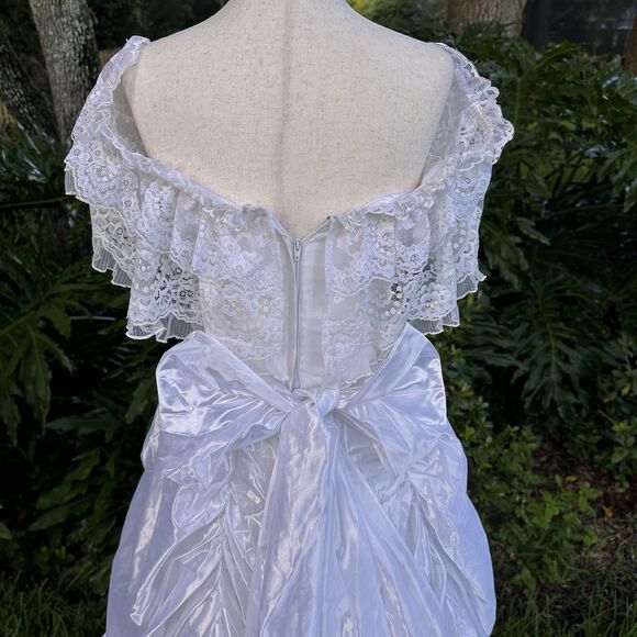 VTG 80’s Jessica McClintock Bridal White Satin Lace Dress-SZ 7  Victorian - Picture 8 of 15